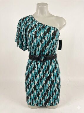 My Michelle One Shoulder Pocket Belted Mini Dress Medium